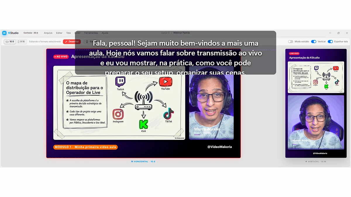 Print do teleprompter transparente sobre a tela