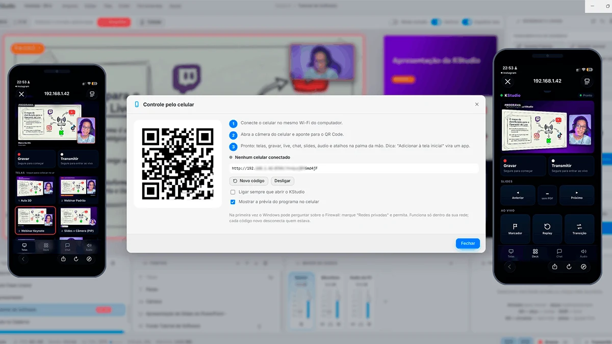 Print do painel de controle pelo celular via QR Code